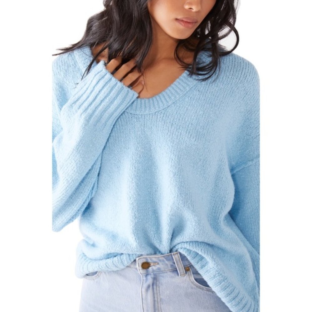 NWT Free People Brookside Tunic Sweater Starlight Blue Oversized Size Small $75